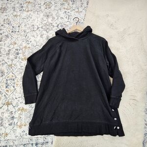 Torrid Fleece Snap Button Hem Tunic Hoodie Black